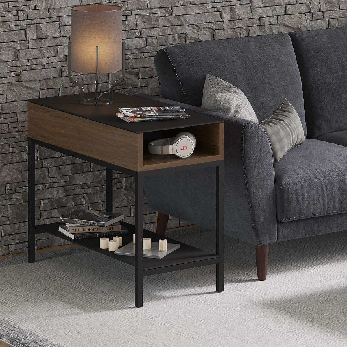 BDI Reveal 1196 Glass Top End Table (Natural Walnut)
