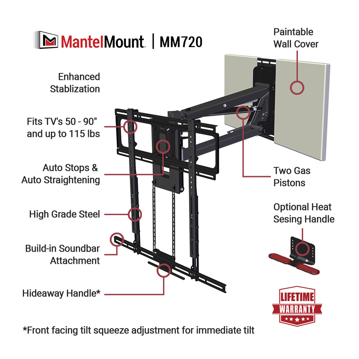 MantelMount MM720 Pro Series Pull Down TV Mount with Easy Tilt for 50"-90" TV