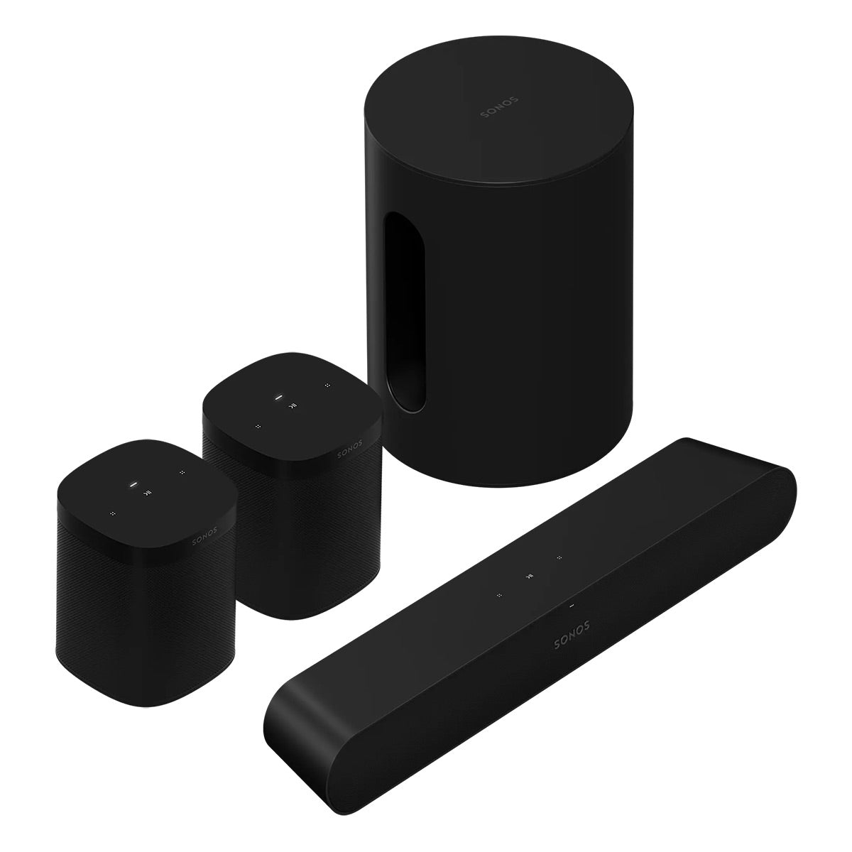 Sonos Immersive Set with Ray Compact Soundbar (Black), Sub Mini Wireless Subwoofer (Black), and Pair of One SL Wireless Streaming Speaker (Black)