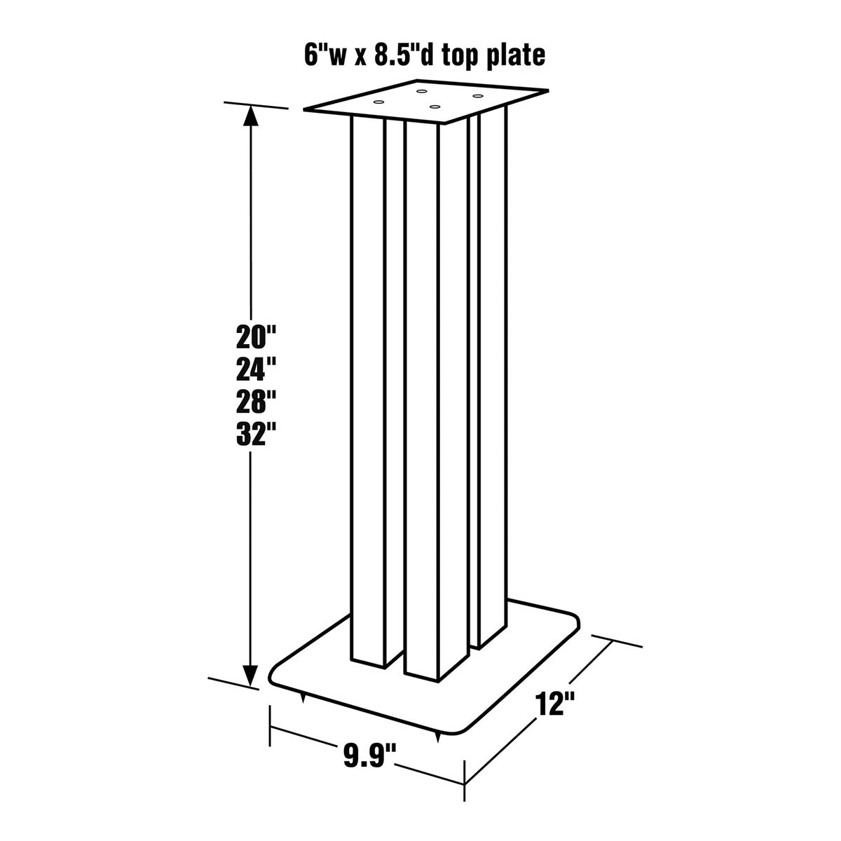 Pangea Audio DS400 24 in. Speaker Stand with 6" x 8.5" Top Plate - Pair (Black)