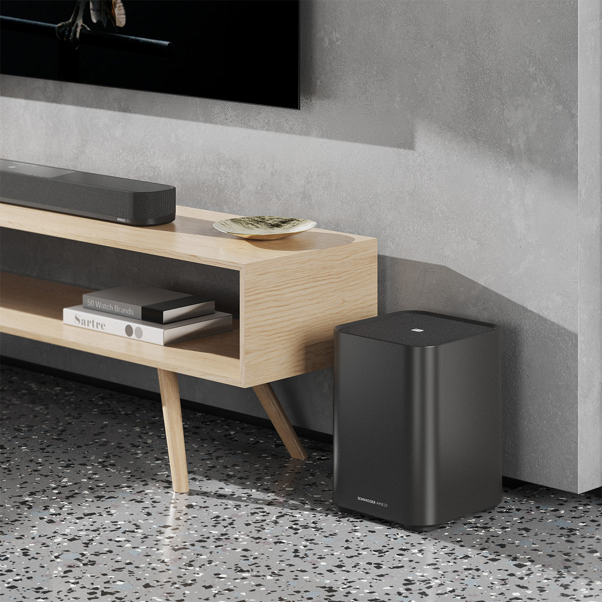 Sennheiser AMBEO Soundbar Plus 7.1.4 Channel Soundbar with Dolby Atmos and DTS:X with Ambeo Sub 8in 350W Wireless Subwoofer with Bluetooth