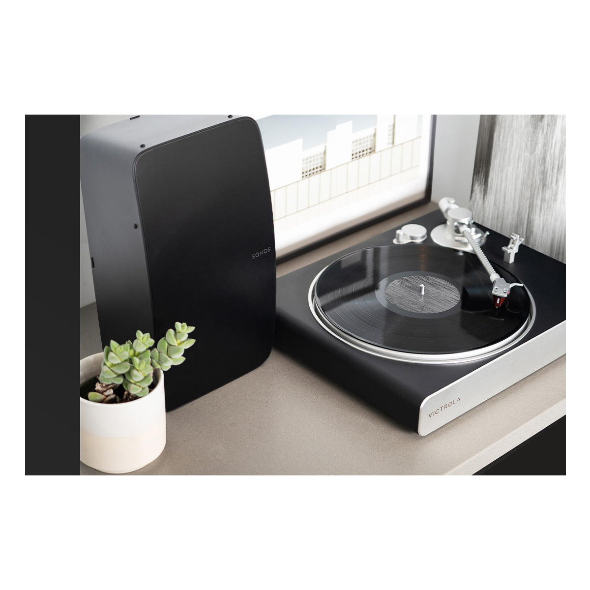 Victrola Stream Carbon Turntable with Sonos One Gen 2 Smart Speaker (White)