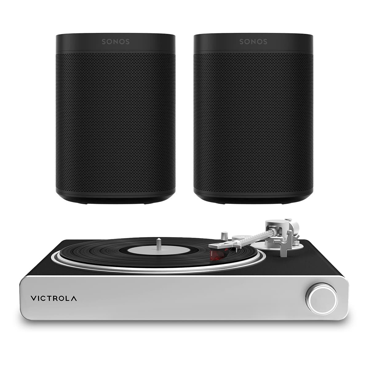 Victrola Stream Carbon Turntable with Pair of Sonos One SL Speaker (Black)