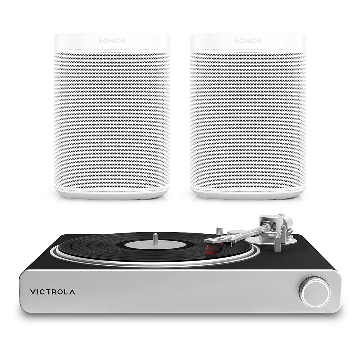 Victrola Stream Carbon Turntable with Pair of Sonos One Gen 2 Smart Speaker (White)