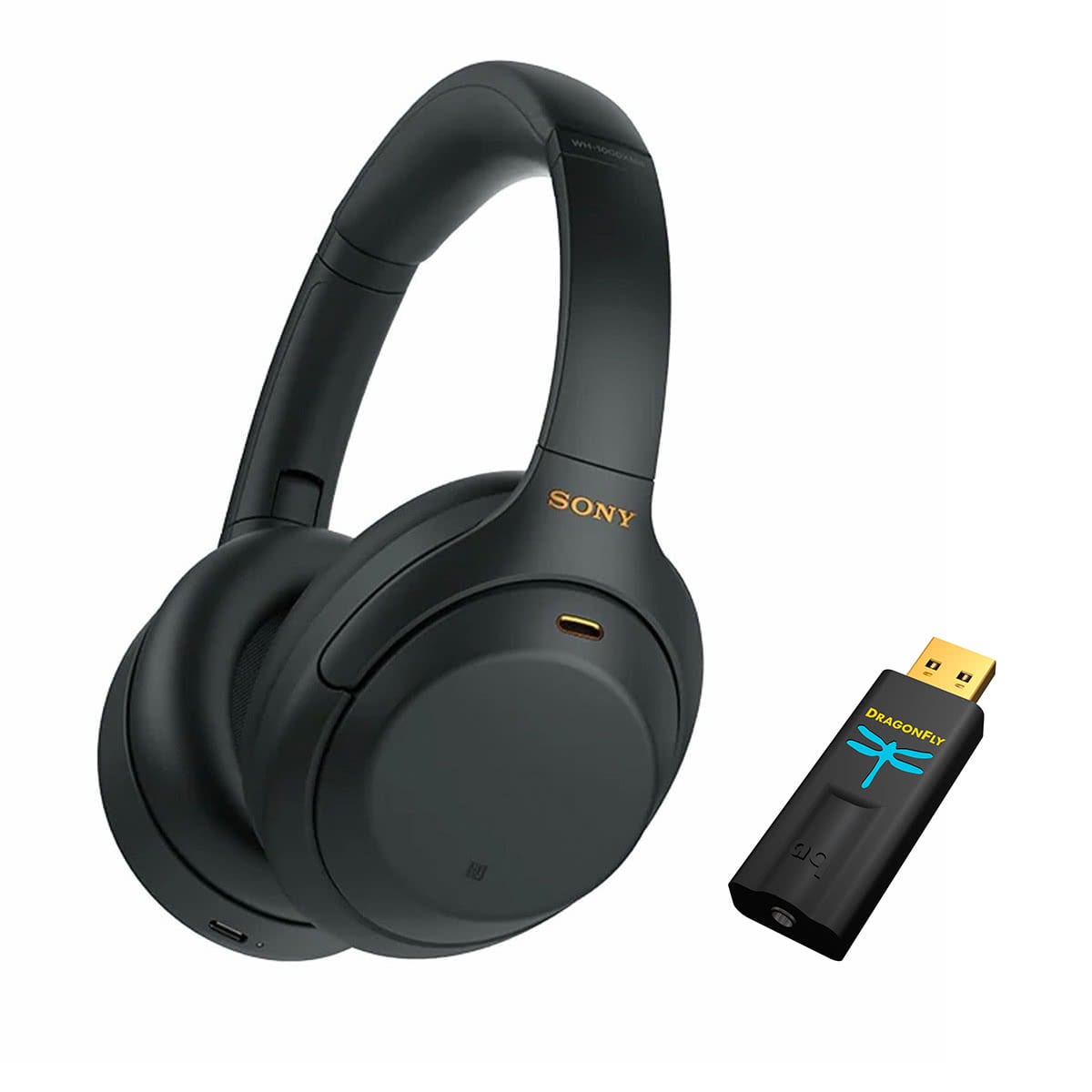 Sony WH-1000XM4 Wireless Noise Cancelling Over-Ear Headphones with AudioQuest DragonFly v1.5 USB Digital-to-Analog Converter