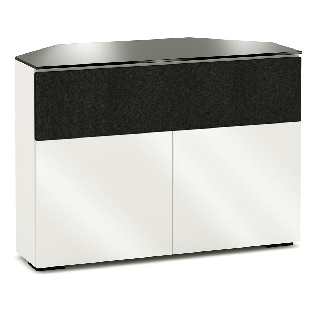 Salamander Chameleon Collection Miami 329 Twin Speaker Integrated Corner Cabinet (High Gloss White with Black Glass Top)