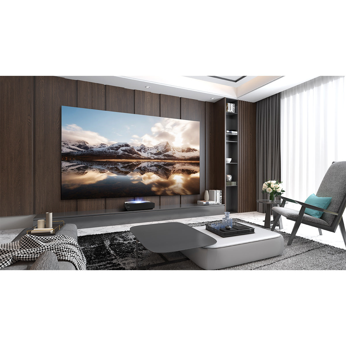 Hisense L5G 4K Ultra Short Throw Laser TV Projector and 100" Ambient Light Rejecting Screen