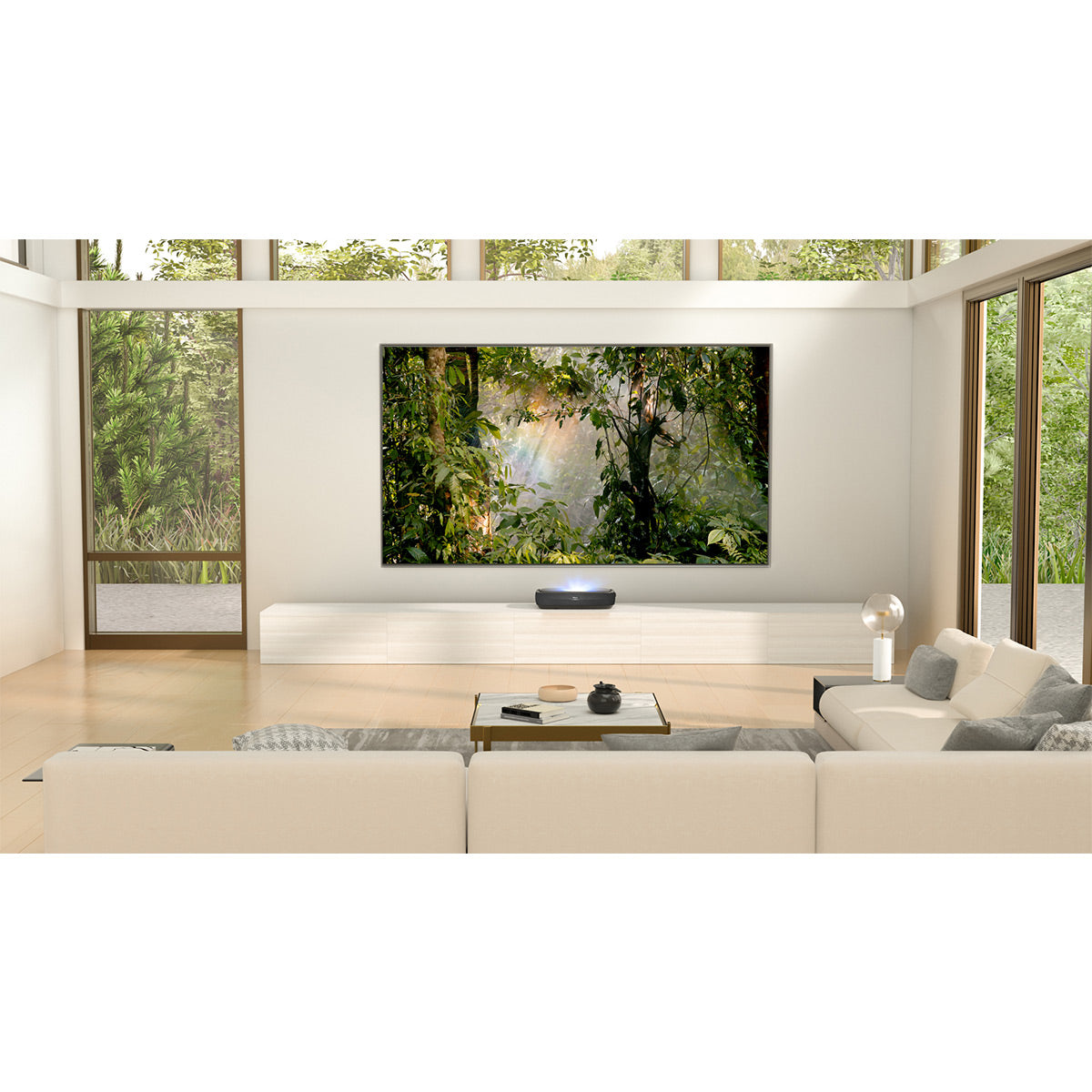 Hisense L9G Ultra Short Throw TriChroma Triple-Laser TV Projector and 100" Ambient Light Rejecting Screen