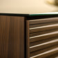 Salamander Chameleon Collection Zurich 329 Twin Speaker Integrated Corner Cabinet (Horizontal Wood Pattern with Black Glass Top)