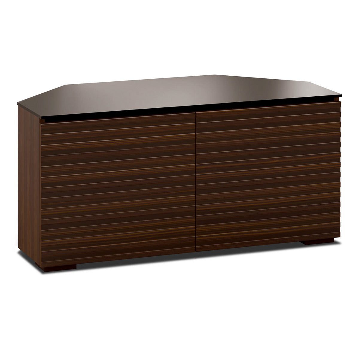 Salamander Designs Chameleon Collection Zurich 221 Twin Corner AV Cabinet (Horizontal Wood Pattern with Black Glass Top)