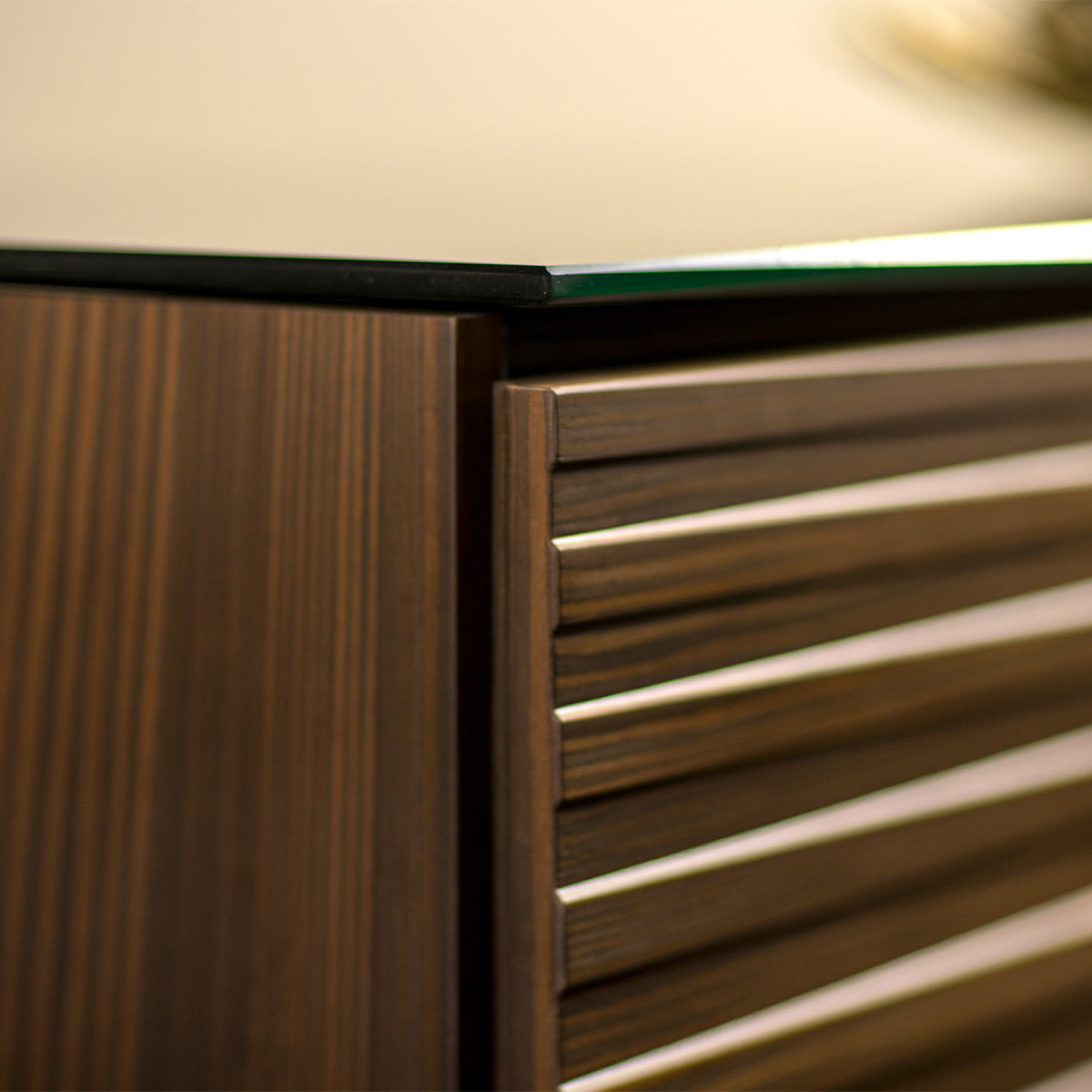 Salamander Chameleon Collection Zurich 217 SE Subwoofer Enclosure AV Cabinet (Horizontal Wood Pattern with Black Glass Top)