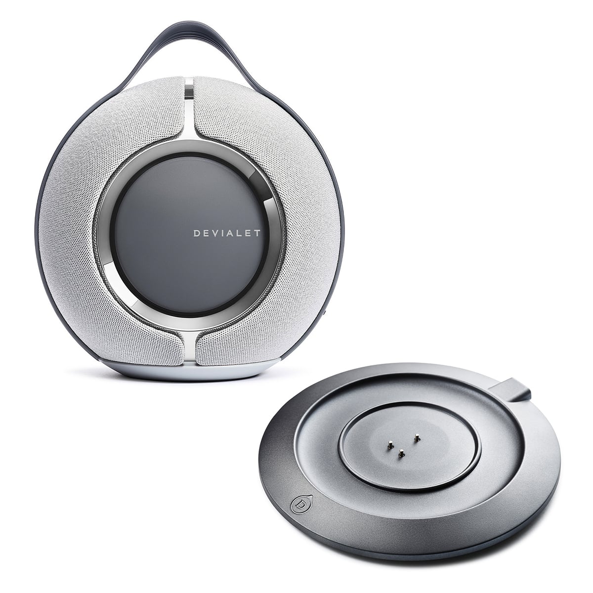 Devialet Mania Portable Bluetooth Smart Speaker (Light Grey) with Charging Station