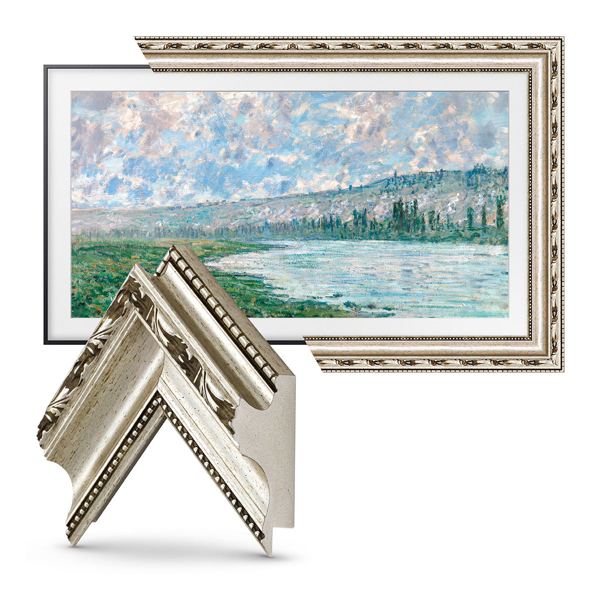 Deco TV Frames 55" Frame For Samsung The Frame TV 2021-2023 (Ornate Silver)