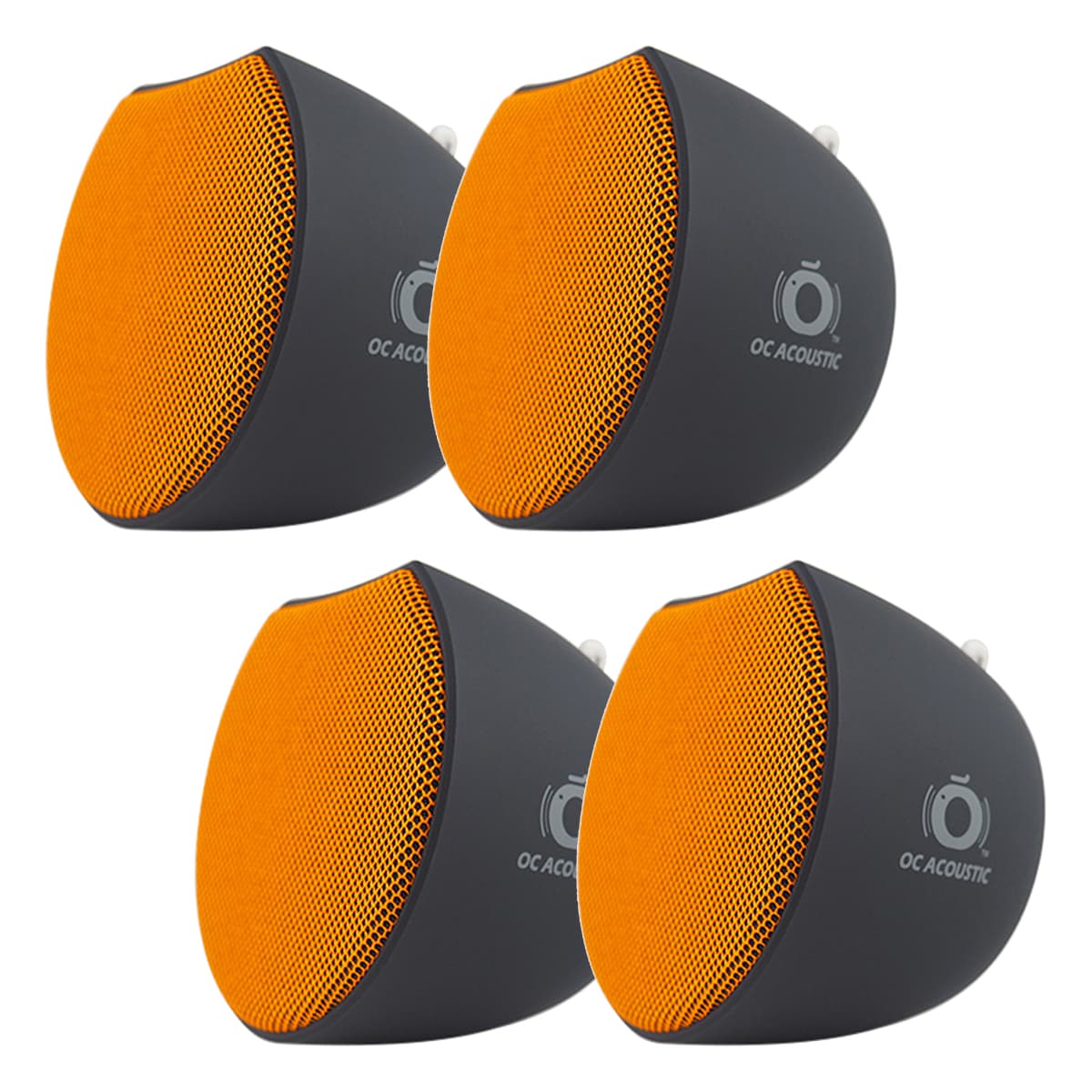 OC Acoustic Newport Plug-in Outlet Speaker with Bluetooth 5.1 and Built-in USB Type-A Charging Port - Set of 4 (Orange/Black)