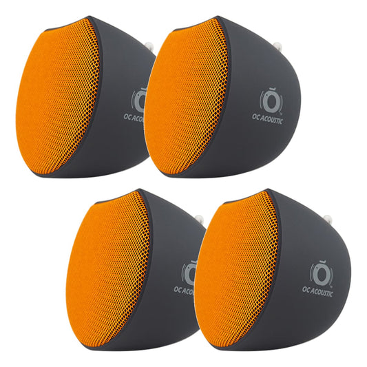 OC Acoustic Newport Plug-in Outlet Speaker with Bluetooth 5.1 and Built-in USB Type-A Charging Port - Set of 4 (Orange/Black)