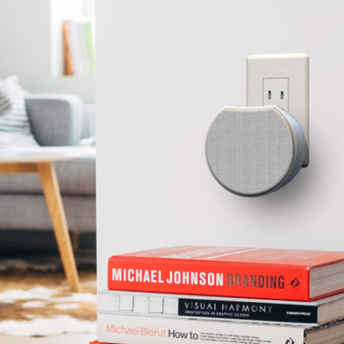 OC Acoustic Newport Plug-in Outlet Speaker with Bluetooth 5.1 and Built-in USB Type-A Charging Port - Set of 6 (Light Gray/White and Orange/Black)