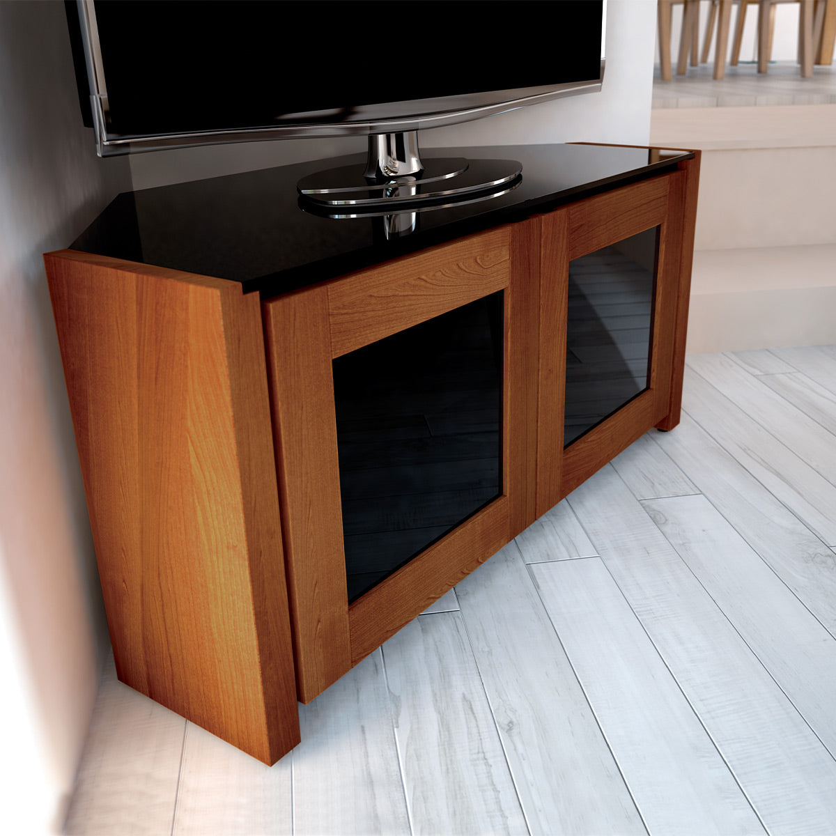Salamander Chameleon Collection Corsica 221 Twin Corner AV Cabinet (Thick Cherry with Black Glass Top)