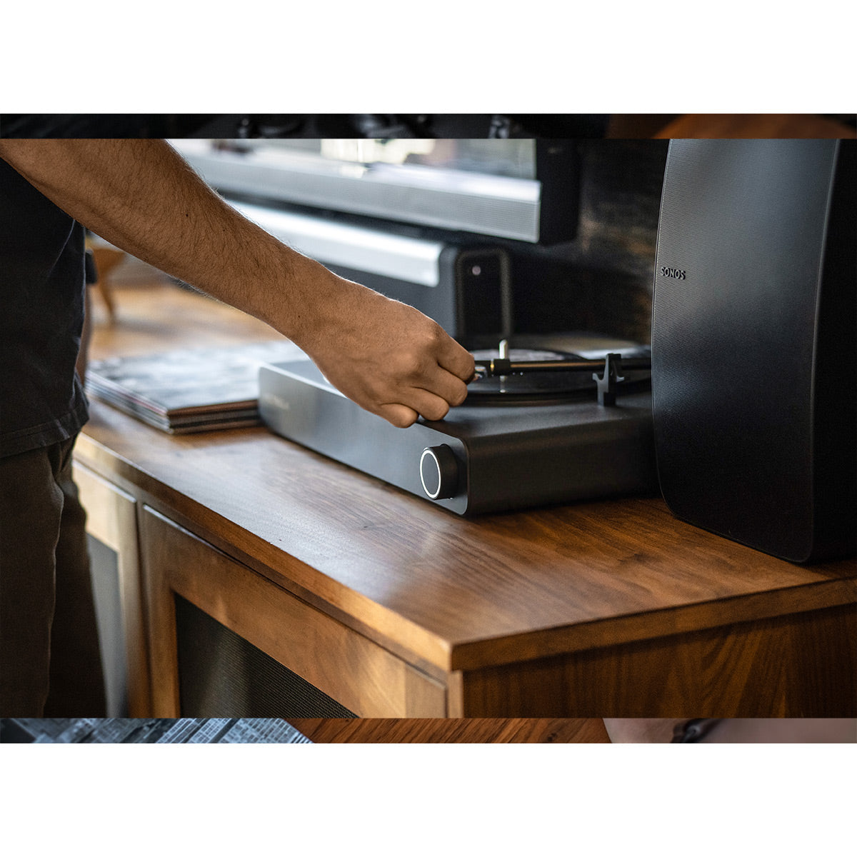 Victrola Stream Onyx Works with Sonos Wireless Turntable with 2-Speeds with Pair of Sonos One Gen 2 Smart Speakers (White)