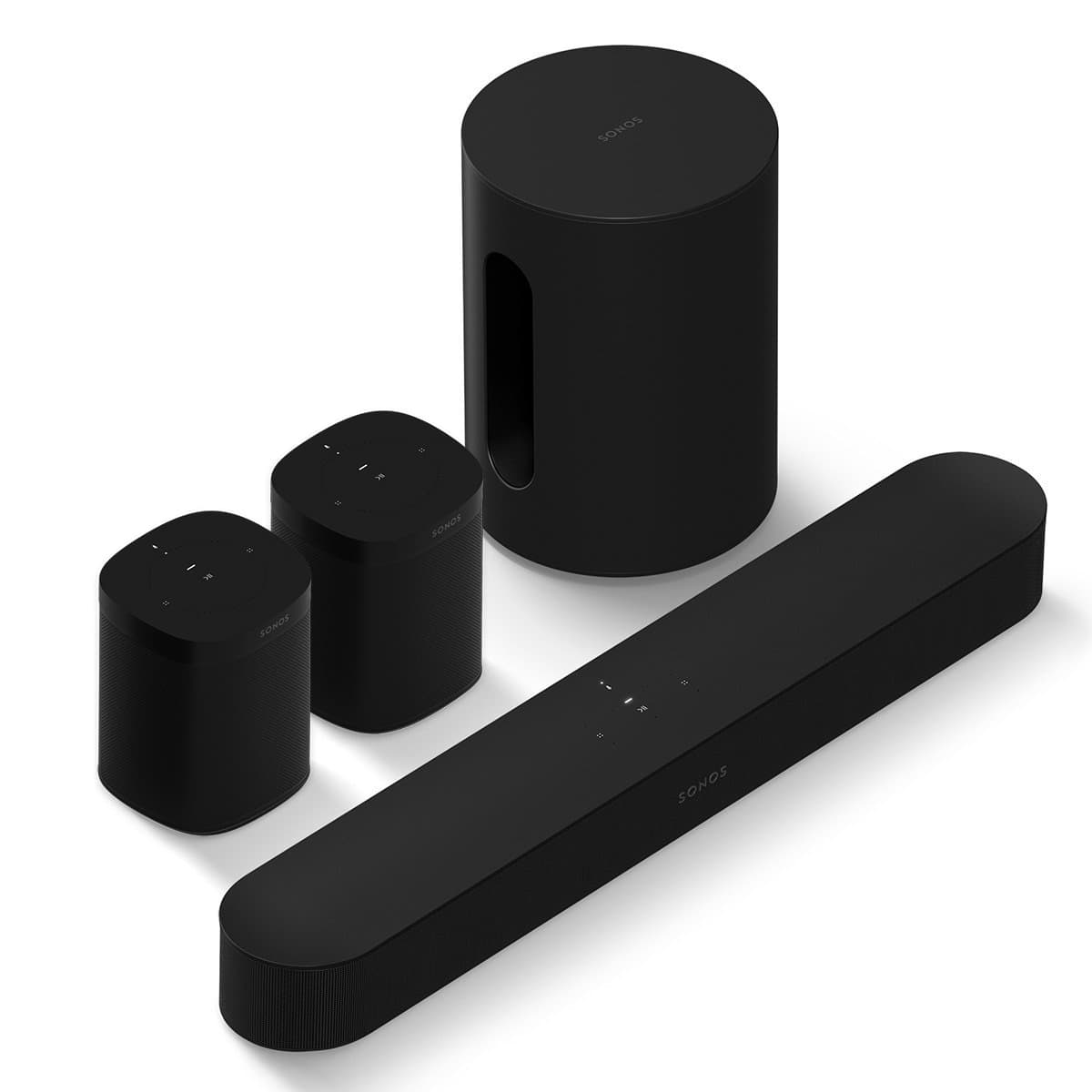 Sonos Immersive Set with Beam (Gen 2) Soundbar, Sub Mini Wireless Subwoofer, and Pair of One Wireless Smart Speakers (Gen 2) (Black)