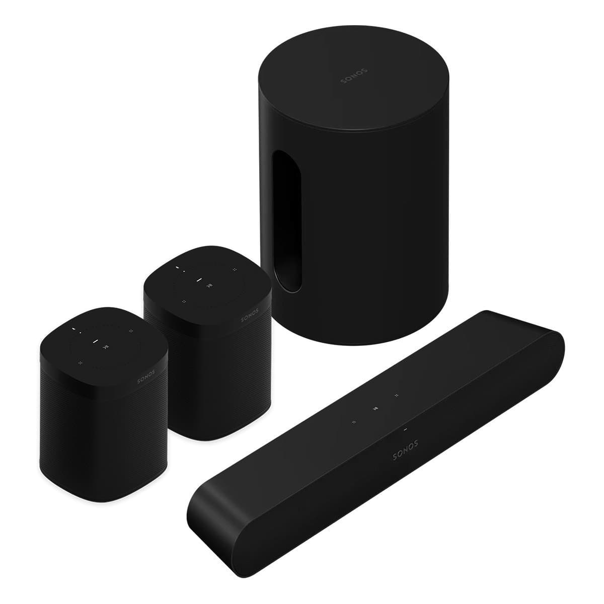 Sonos Immersive Set with Ray Compact Soundbar, Sub Mini Wireless Subwoofer, and Pair of One Wireless Smart Speakers (Gen 2) (Black)
