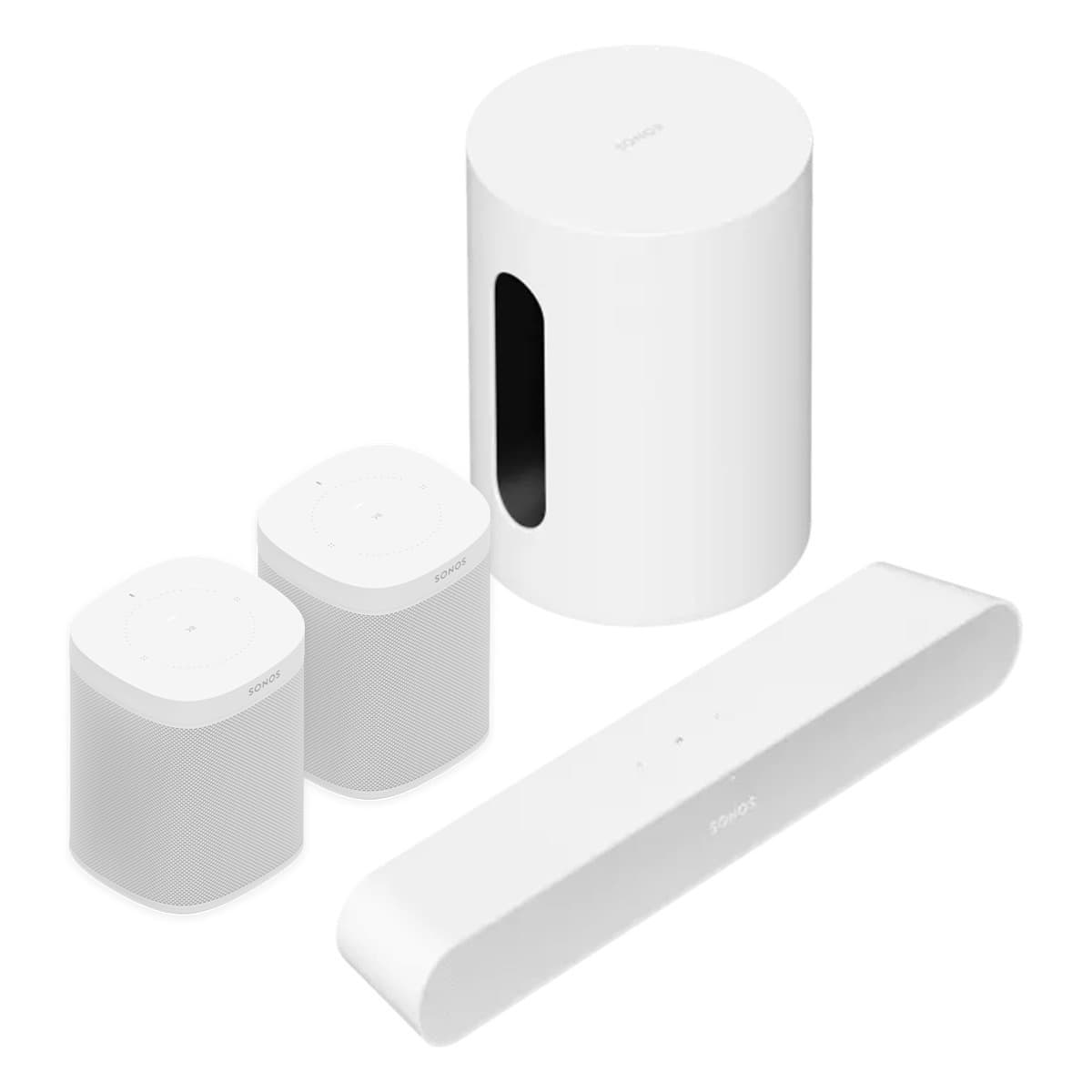 Sonos Immersive Set with Ray Compact Soundbar, Sub Mini Wireless Subwoofer, and Pair of One Wireless Smart Speakers (Gen 2) (White)