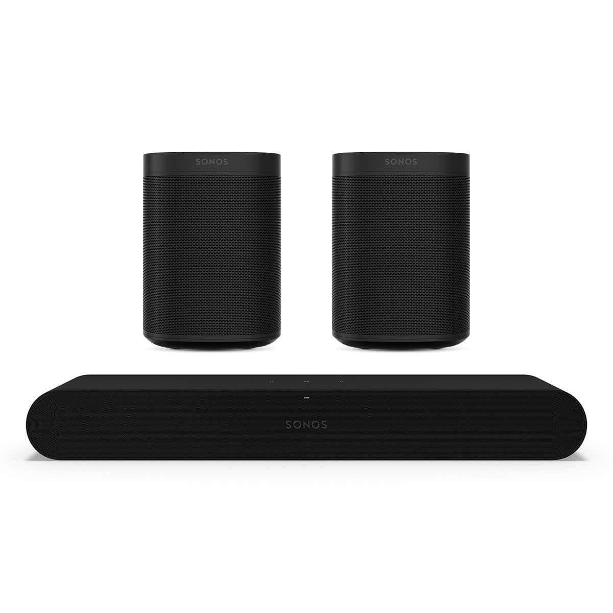 Sonos Surround Set with Ray Compact Soundbar and Pair of One Wireless Smart Speakers (Gen 2) (Black)