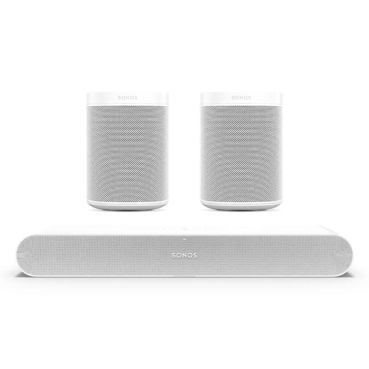 Sonos Surround Set with Ray Compact Soundbar and Pair of One Wireless Smart Speakers (Gen 2) (White)