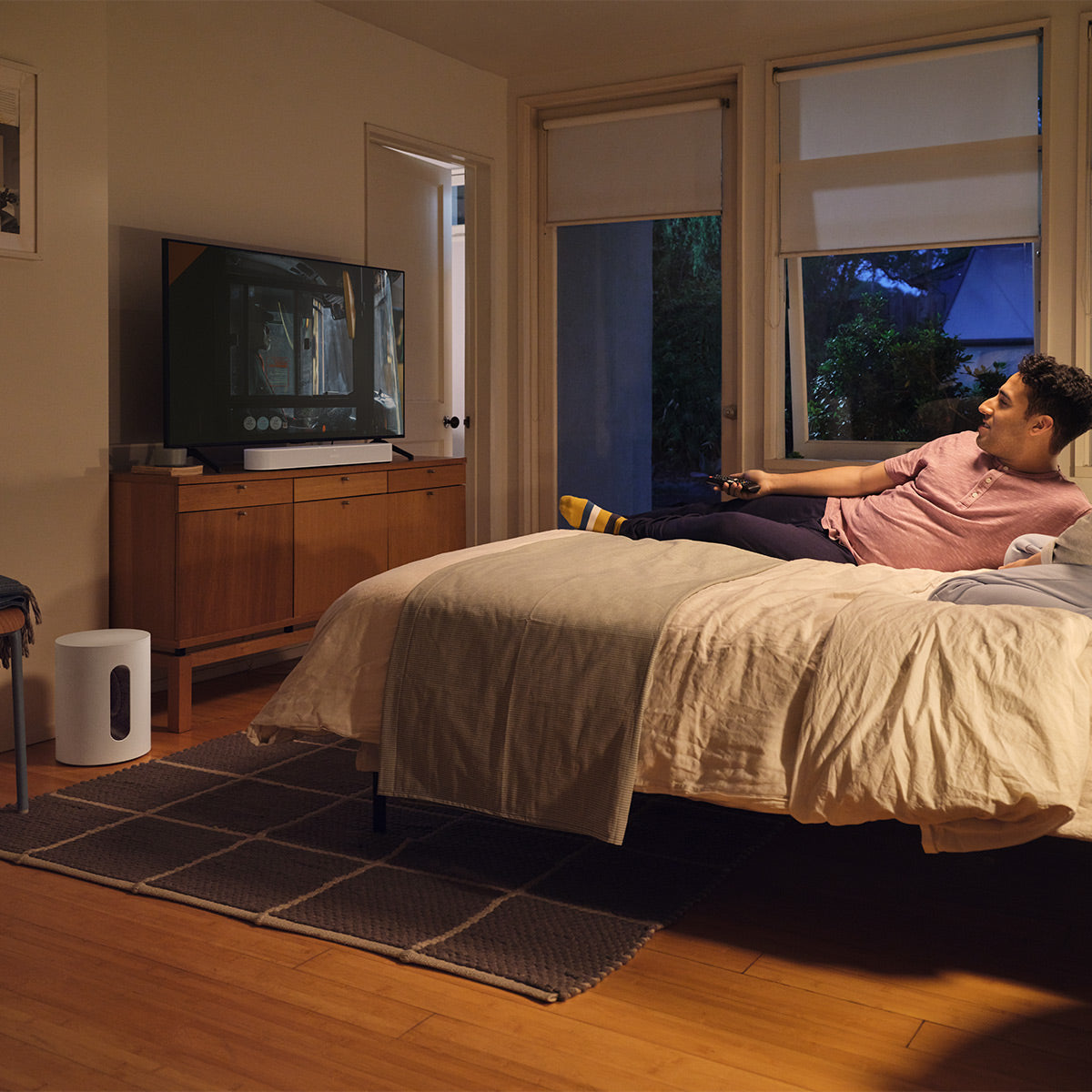 Sonos Immersive Set with Beam (Gen 2) Soundbar, Sub Mini Wireless Subwoofer, and Pair of One Wireless Smart Speakers (Gen 2) (White)