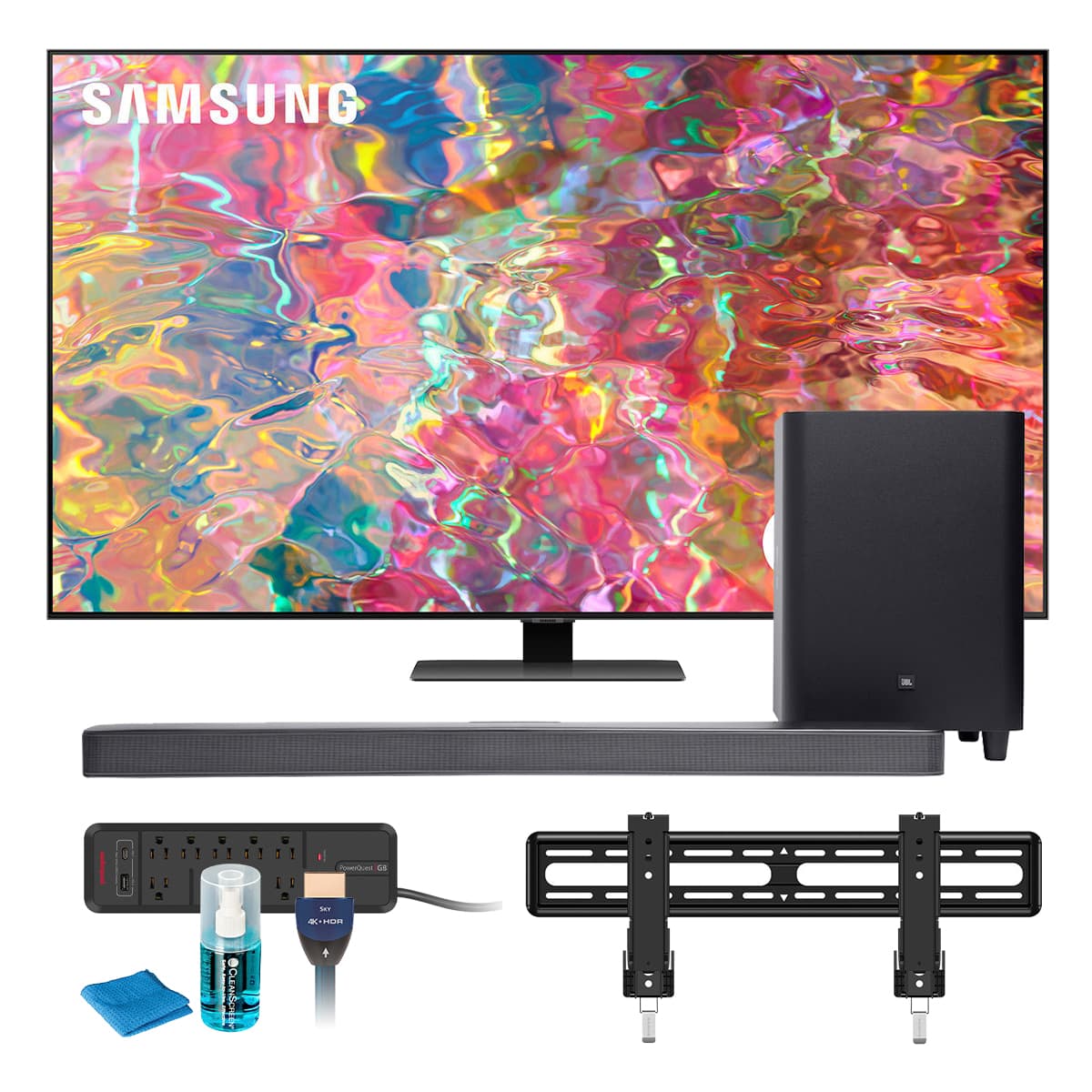 Samsung Game Day Home Theater System with 65" QN65Q80BA TV and JBL Bar 5.1 Surround Soundbar and Sub - Includes Mount, HDMI Cable, Powercenter and Screen Cleaning Kit