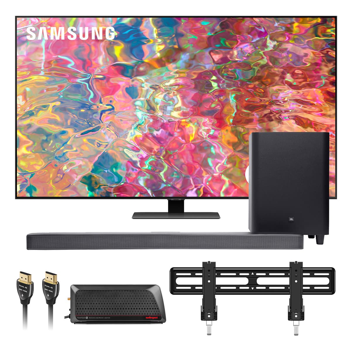 Samsung Game Day Home Theater System with 65" QN65Q80BA TV and JBL Bar 5.1 Surround Soundbar and Sub - Includes Mount, HDMI Cable, and Powercenter