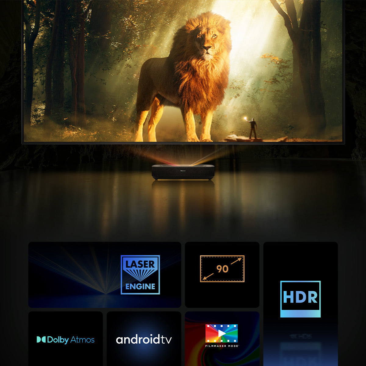 Hisense L5G 4K UHD Ultra-Short Throw Laser TV Projector with 90" High Gain Ambient Light Rejecting Screen Compatible with Dolby Atmos, Google Assistant, Alexa, & Chromecast Built-in