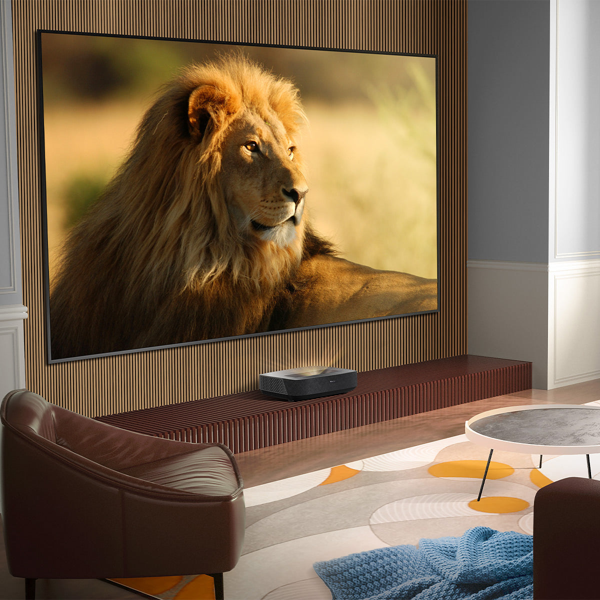 Hisense L5G 4K UHD Ultra-Short Throw Laser TV Projector with 90" High Gain Ambient Light Rejecting Screen Compatible with Dolby Atmos, Google Assistant, Alexa, & Chromecast Built-in