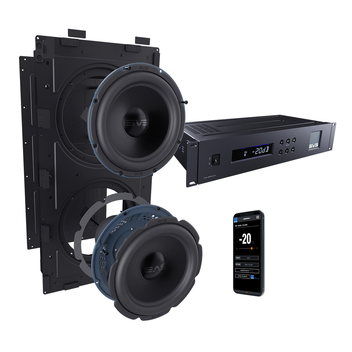 SVS 3000 In-Wall Dual Sealed Subwoofer System with Sledge STA-800D2C Amplifier