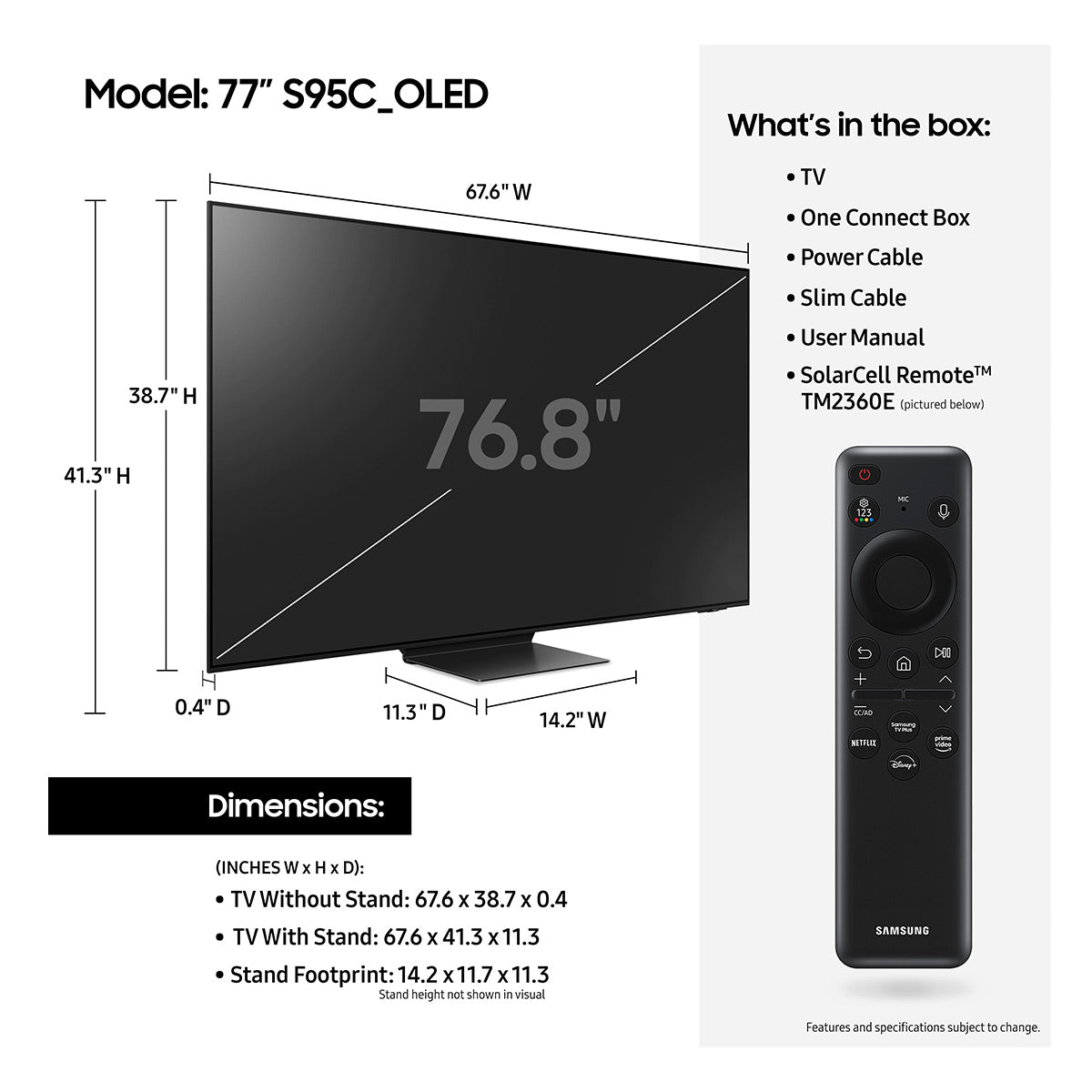 Samsung QN77S95CA 77" 4K Quantum Dot OLED Smart TV with HDR10+, Dolby Atmos, & AI 4K Upscaling (2023)