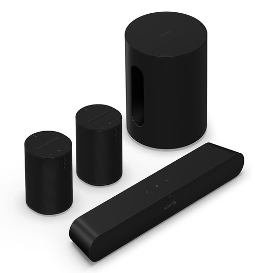 Sonos Immersive Set with Ray Compact Soundbar, Sub Mini Wireless Subwoofer, and Pair of Era 100 Wireless Smart Speakers (Black)