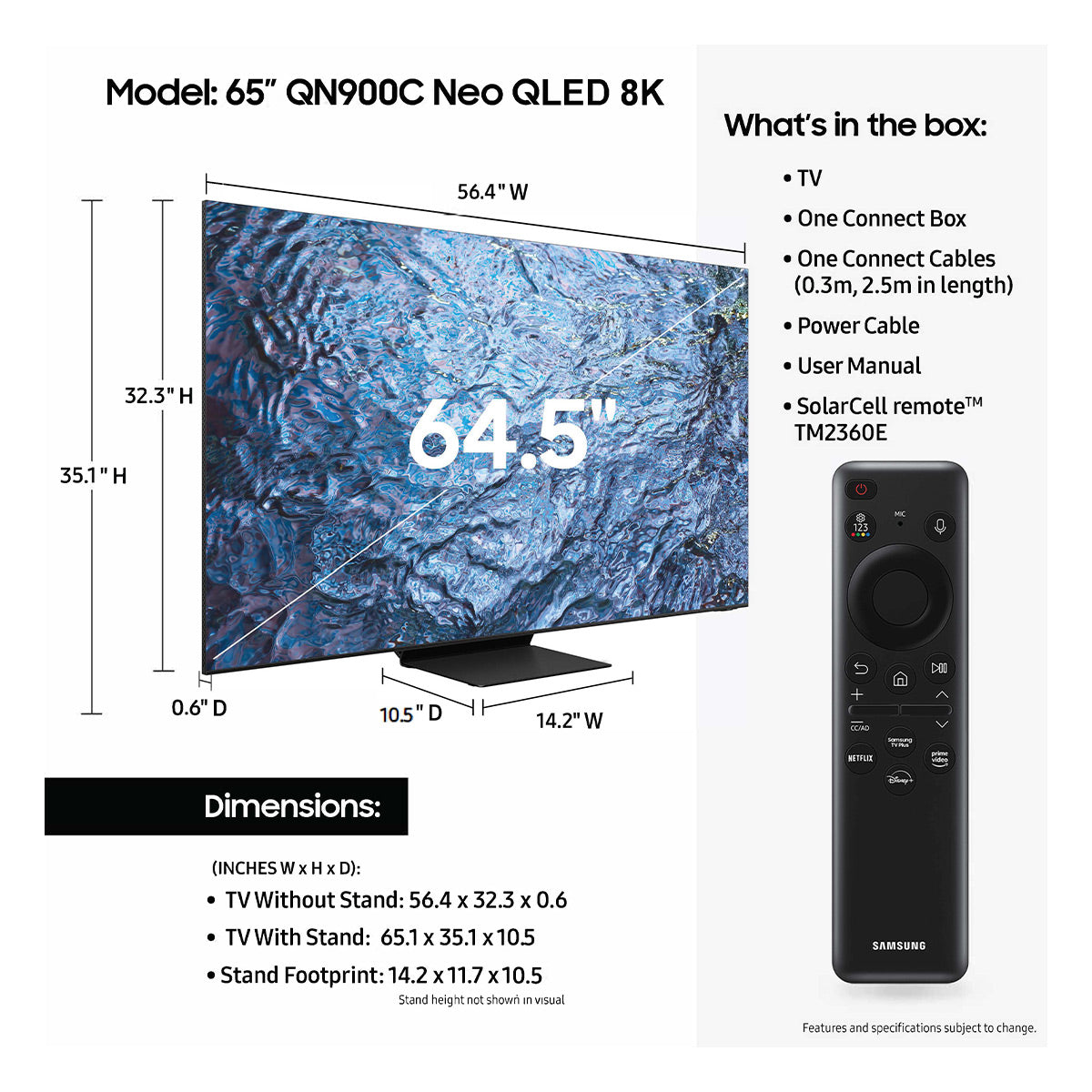 Samsung QN65QN900CA 65" 8K Neo QLED Smart TV with Neo Quantum HDR 8K Pro, Dolby Atmos, Object Tracking Sound+, & AI 4K Upscaling (2023)