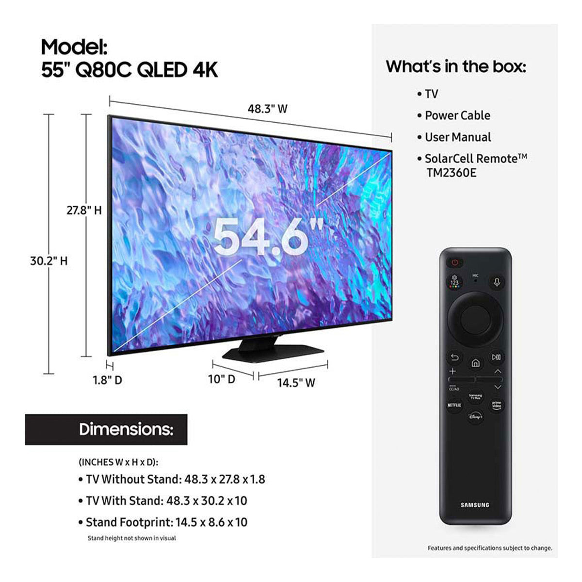 Samsung QN55Q80CA 55" QLED 4K Smart TV with Quantum HDR+, Dolby Atmos, Object Tracking Sound, & 4K Upscaling (2023)