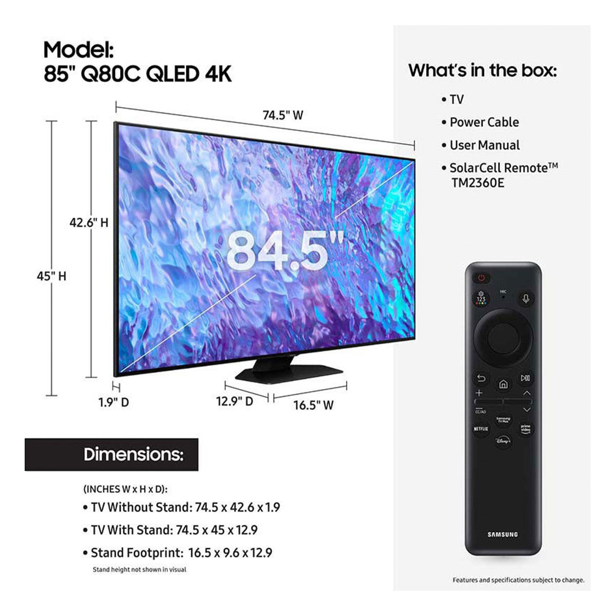 Samsung QN85Q80CA 85" QLED 4K Smart TV with Quantum HDR+, Dolby Atmos, Object Tracking Sound, & 4K Upscaling (2023)