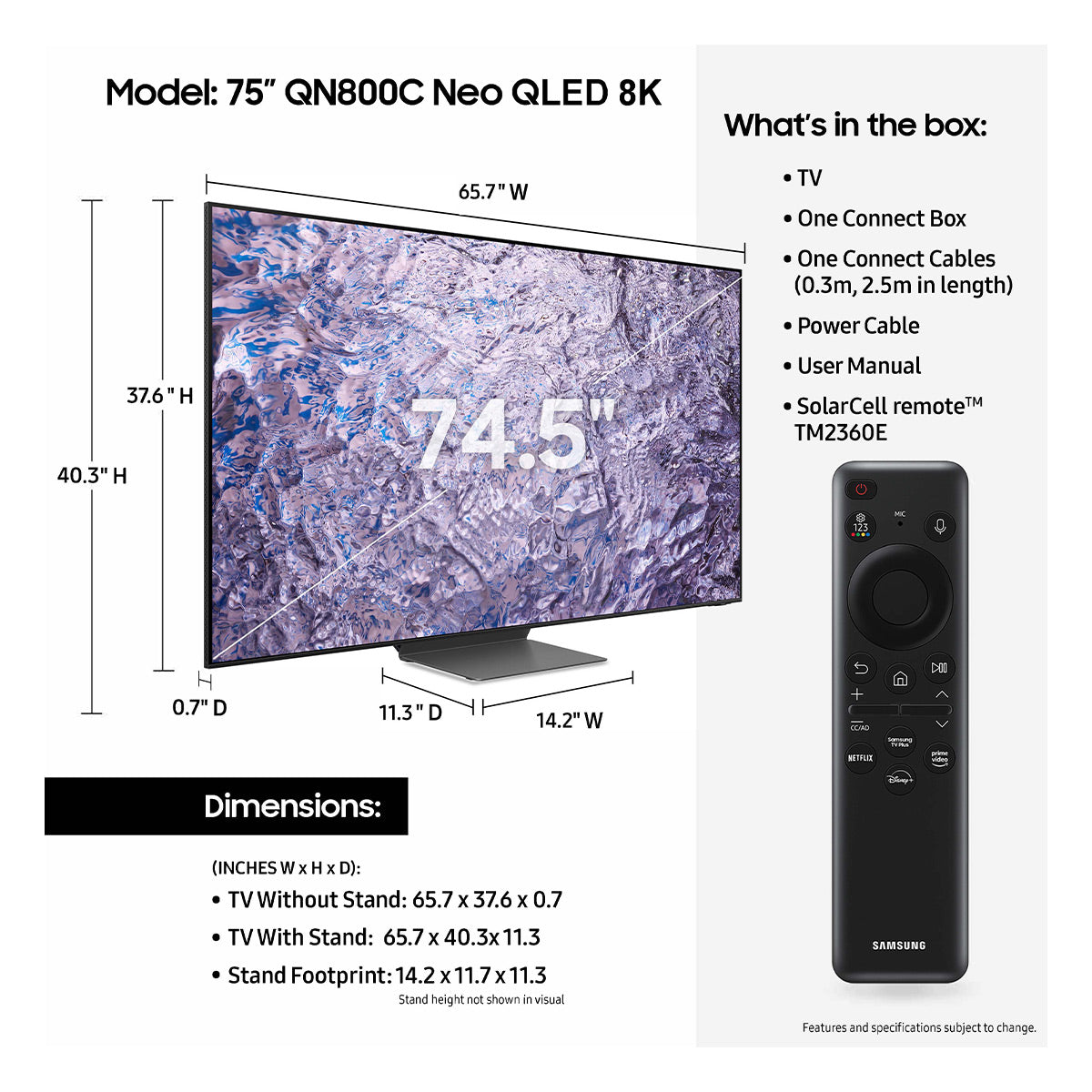 Samsung QN75QN800C 75" 8K Neo QLED Smart TV with Neo Quantum HDR 8K+, Dolby Atmos, Object Tracking Sound+, & AI 4K Upscaling (2023)