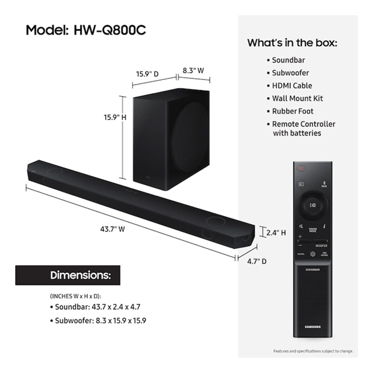 Q-series 5.1.2 ch. Wireless Dolby ATMOS Soundbar Q800B (2022)