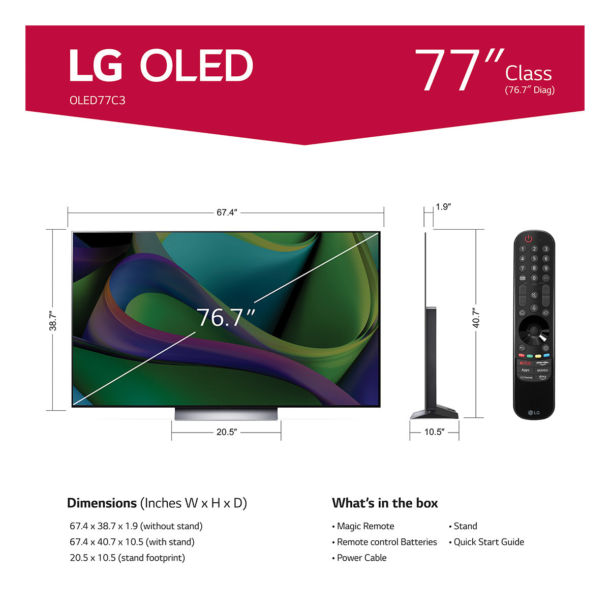 LG OLED77C3PUA 77" 4K UHD OLED evo Smart TV with Ultra Slim Design, Dolby Vision, & A9 Intelligent Processor (2023)