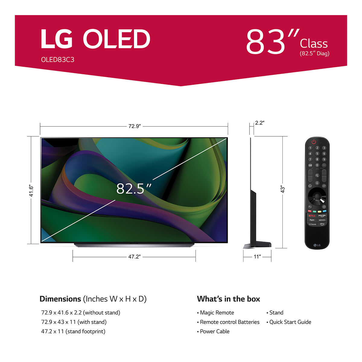 LG OLED83C3PUA 83" 4K UHD OLED evo Smart TV with Ultra Slim Design, Dolby Vision, & A9 Intelligent Processor (2023)
