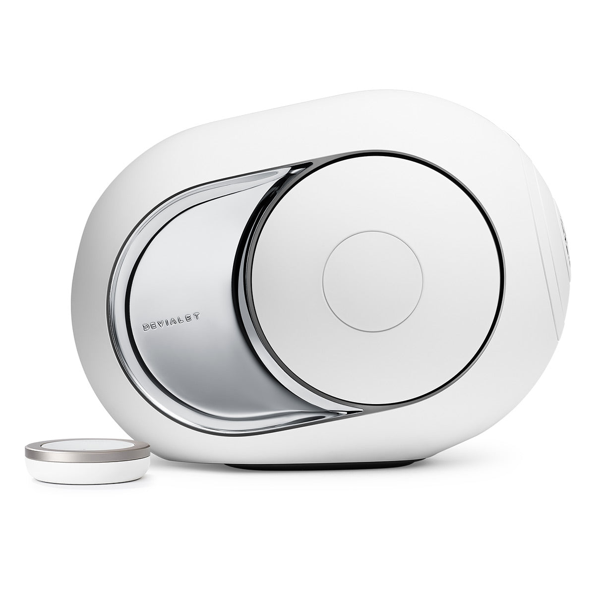 Devialet Phantom I 103dB High-End Wireless Speaker (Light Chrome) with Treepod Floorstand for Phantom I Wireless Speaker (Iconic White) - Pair