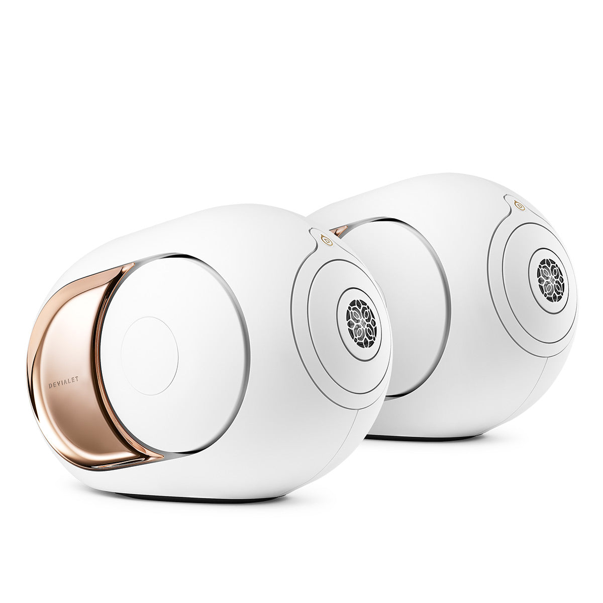 Devialet Phantom I 108dB High-End Wireless Speaker (Gold) with Tree Stand for Phantom I (Iconic White) - Pair