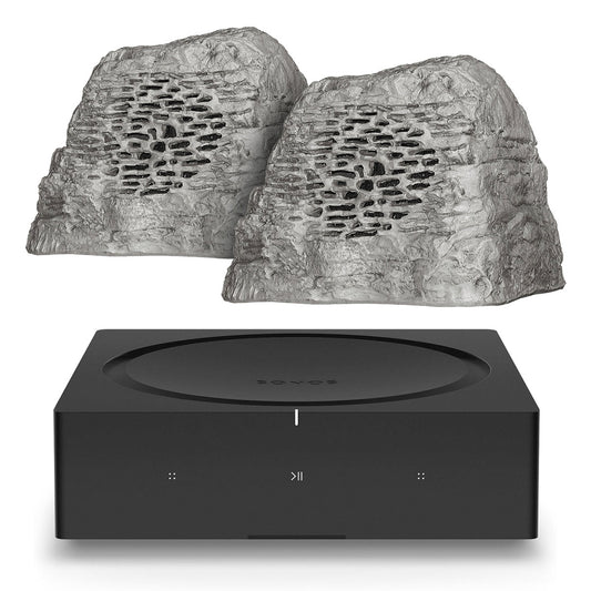 Rockustics OctoRock Powered 8" 2-way Outdoor Rock Speaker - Pair (Grey) AMP Wireless Hi-Fi Player (Black)