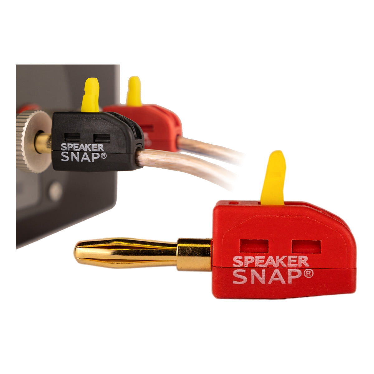 Speaker Snap 100 Count of Fast & Secure Banana Plugs, Gold Plated, 12-24 AWG, for Home Theaters, Speaker Wire, Wall Plates, and Receivers