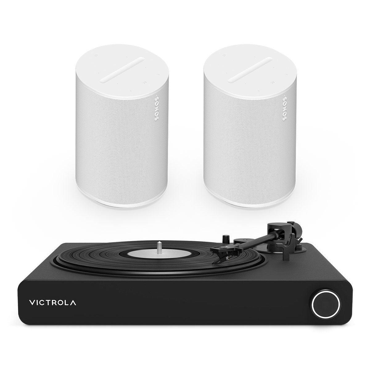 Victrola Stream Onyx Works with Sonos Wireless Turntable with 2-Speeds with Pair of Sonos Era 100 Wireless Smart Speaker (White)