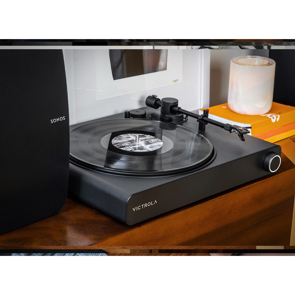 Victrola Stream Onyx Works with Sonos Wireless Turntable with 2-Speeds with Sonos Era 100 Wireless Smart Speaker (White)