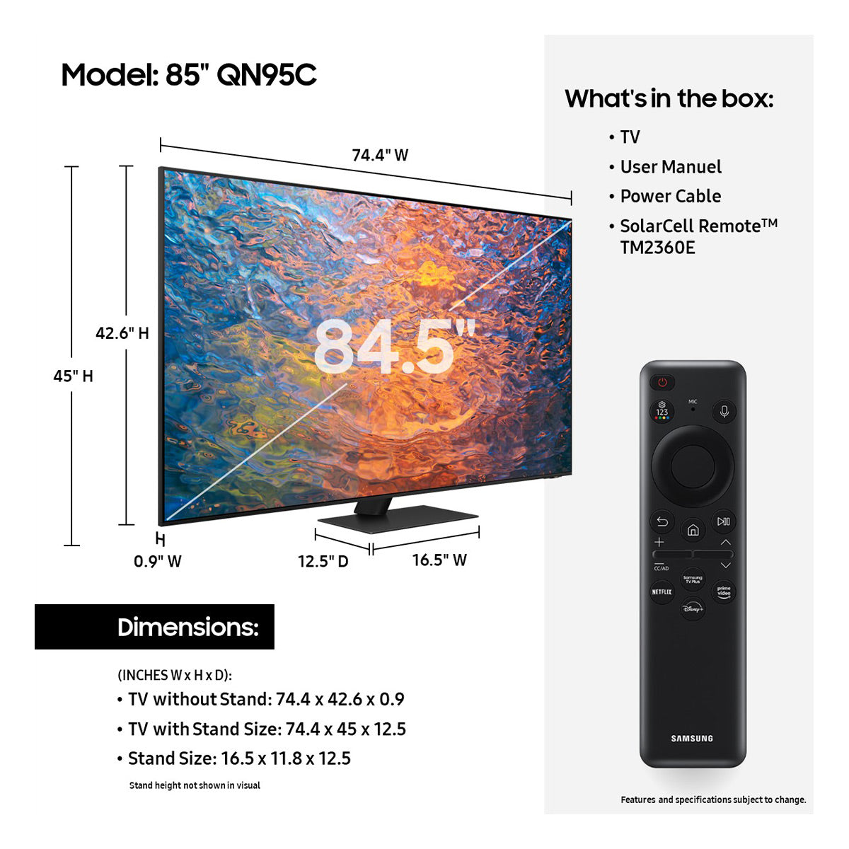 Samsung QN85QN95CA 85" Neo QLED 4K Smart TV with Quantum HDR+, Dolby Atmos, 4K Upscaling, & Object Sound Tracking+ (2023)