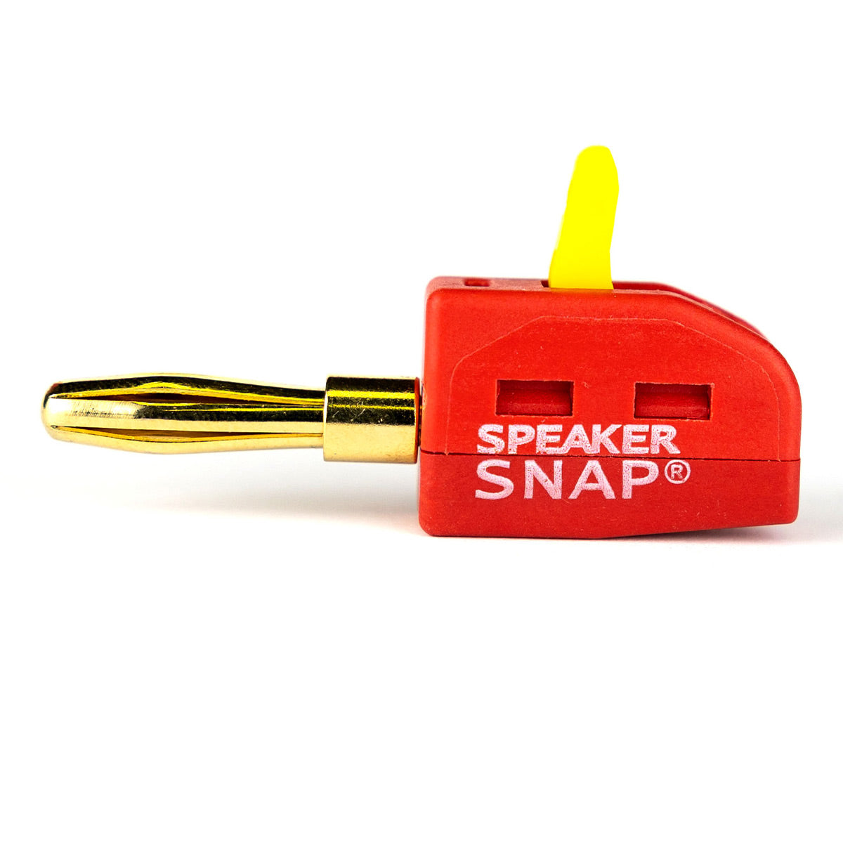 Speaker Snap 4 Count of Fast & Secure Banana Plugs, Gold Plated, 12-24 AWG, for Home Theaters, Speaker Wire, Wall Plates, and Receivers